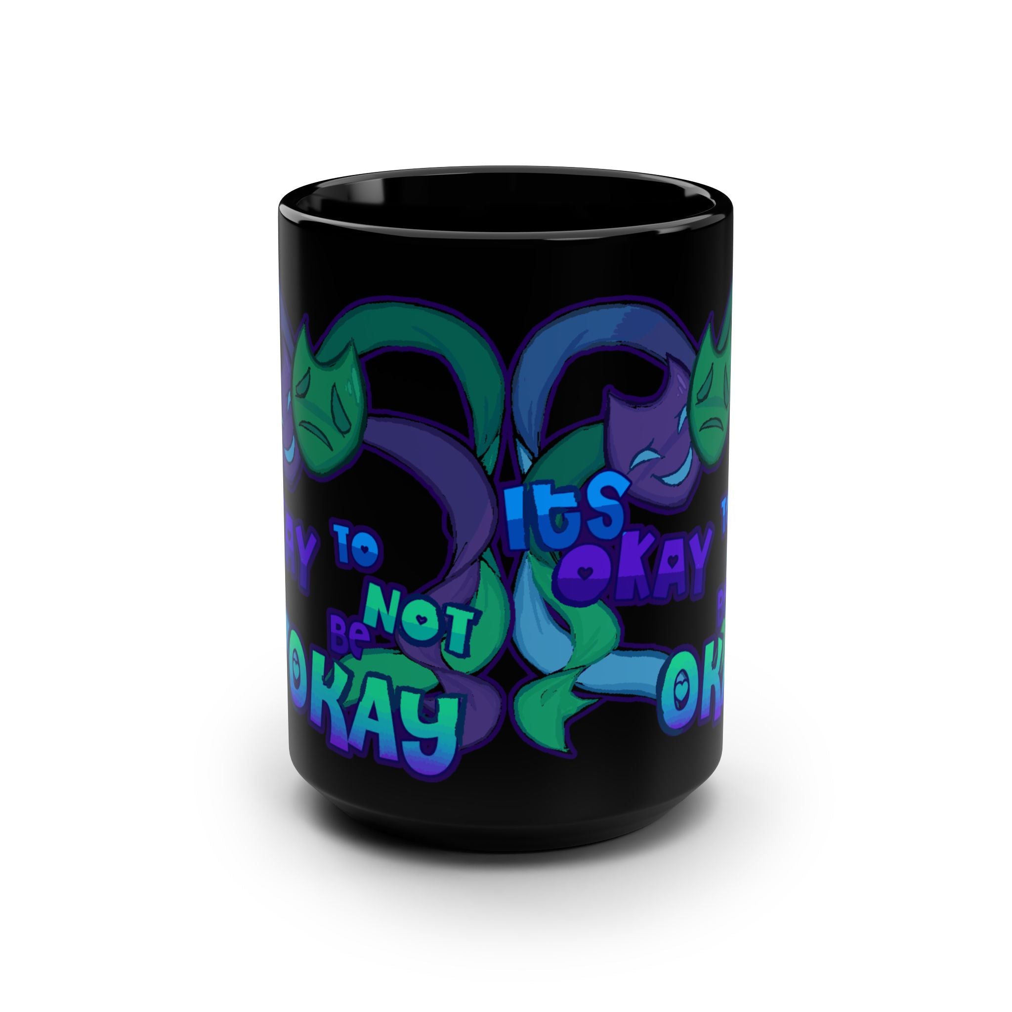 It's Okay to Not Be Okay Heartfelt Black Mug for Self-Care, Unique Gift for Mental Health Awareness, Fun Coffee Cup, Inspirational, Comfort Drinkware, Encouragement