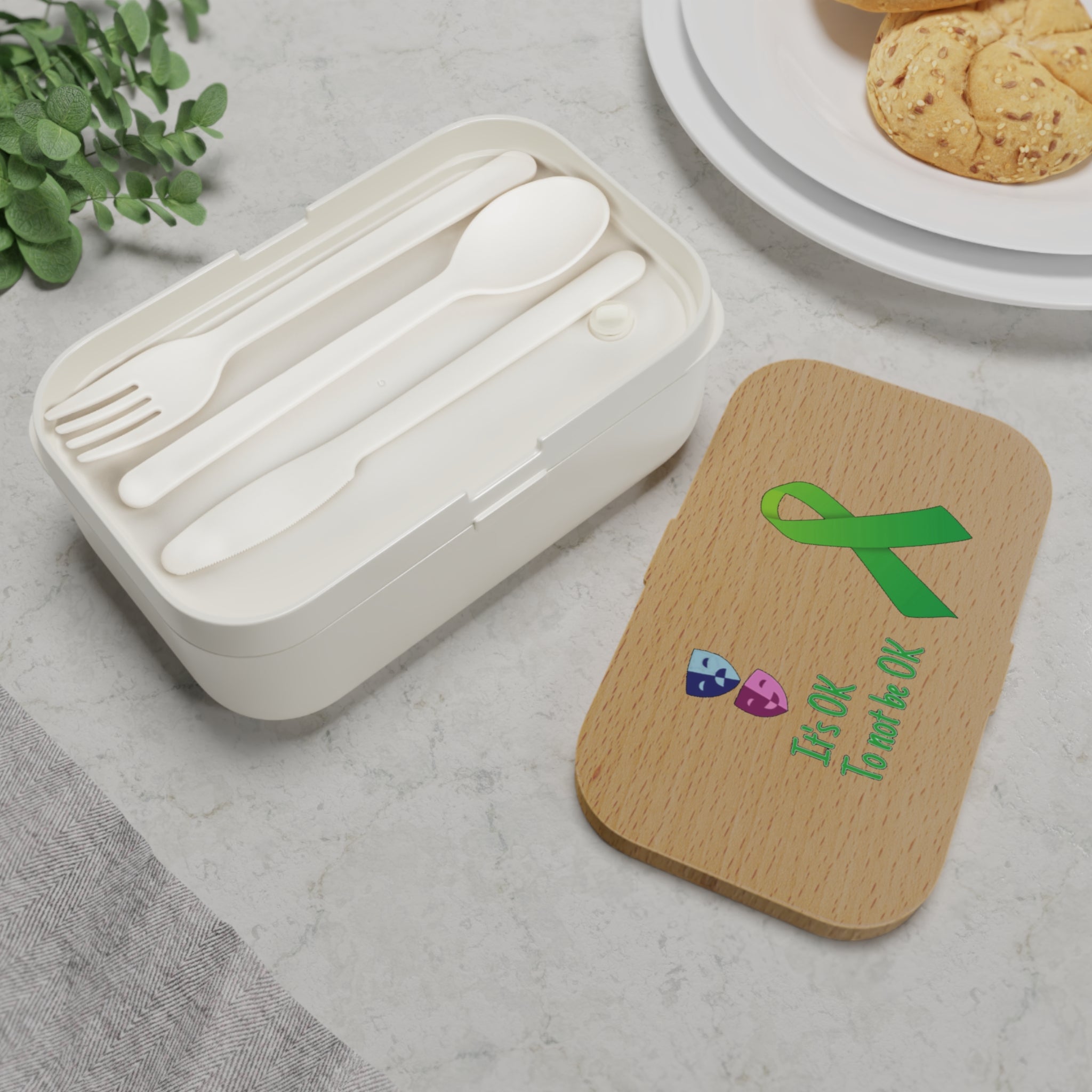 "It's OK to Not be OK" Mindful Bento Lunch Box - Support Mental Health, Eco-Friendly, Back to School, Gift for Friends, Lunch Organizer