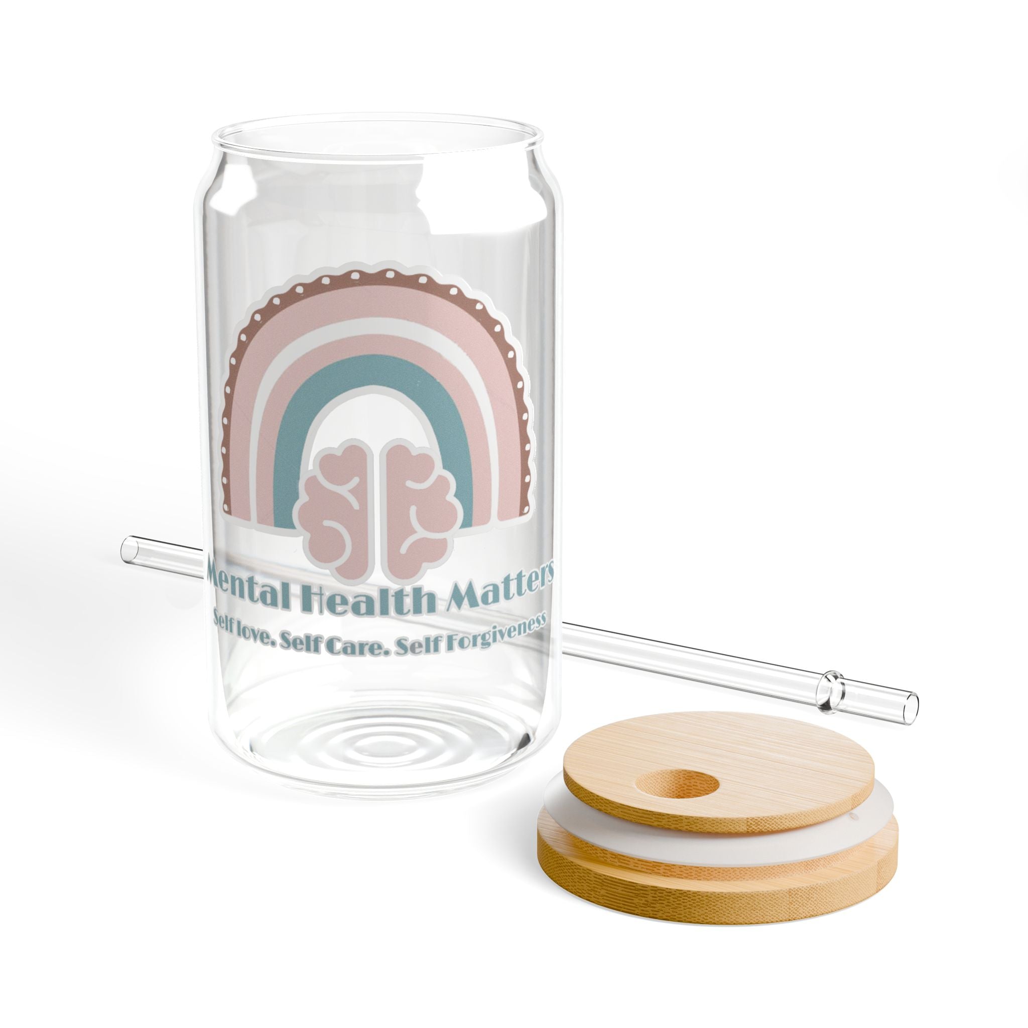 Mental Health Matters V2. Mindful Sipper Glass, 16oz - Self-Care Cup, Eco-Friendly Drinkware, Gift for Wellness, Inspirational Drink