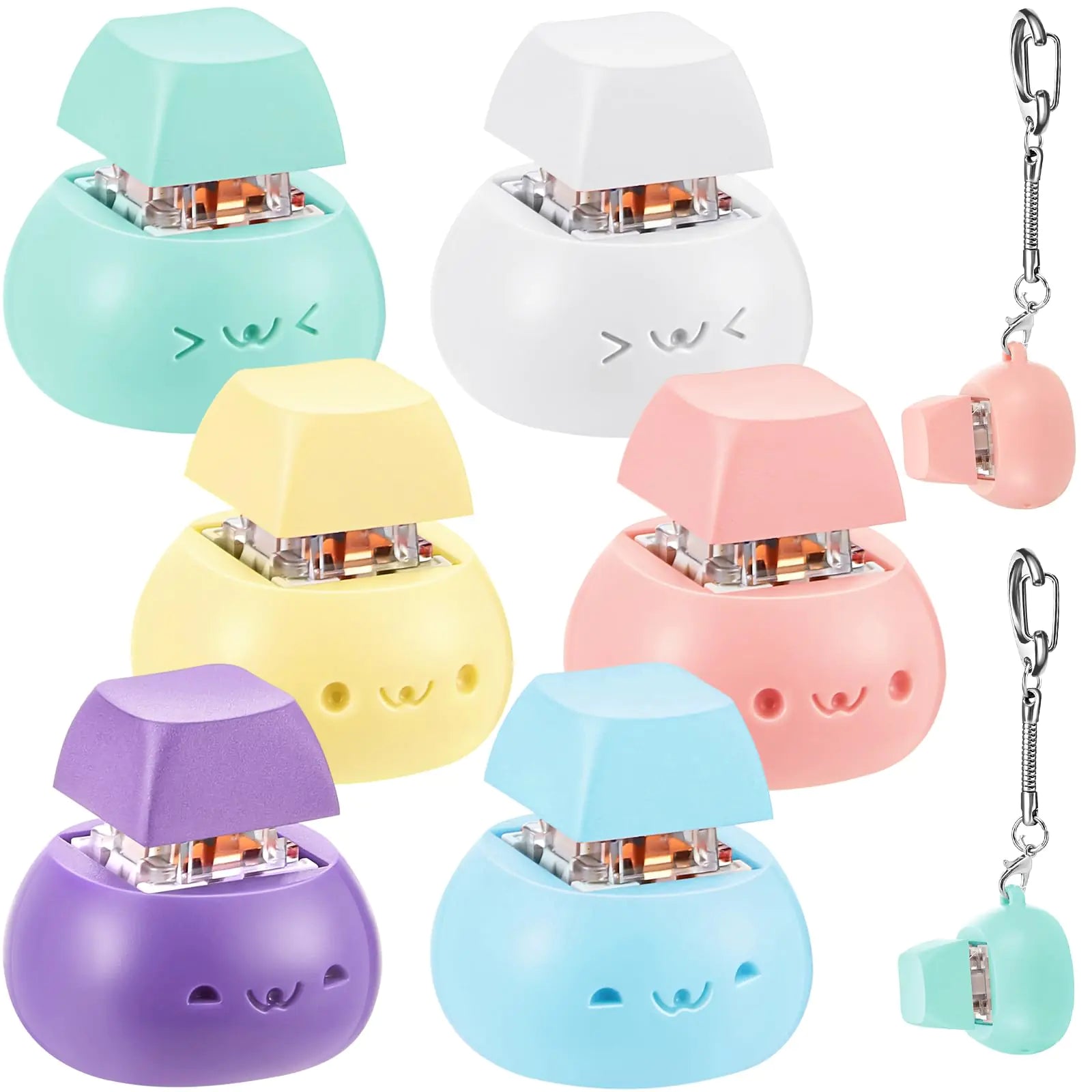 Taiyin 6 Pcs Decompression Toys Keyboard Clicker Toy Keyboard Cube Toy Mechanical Key Toy Keyboard Button Stress Relief for Adult Gifts to Relief Pass Time (Cute)