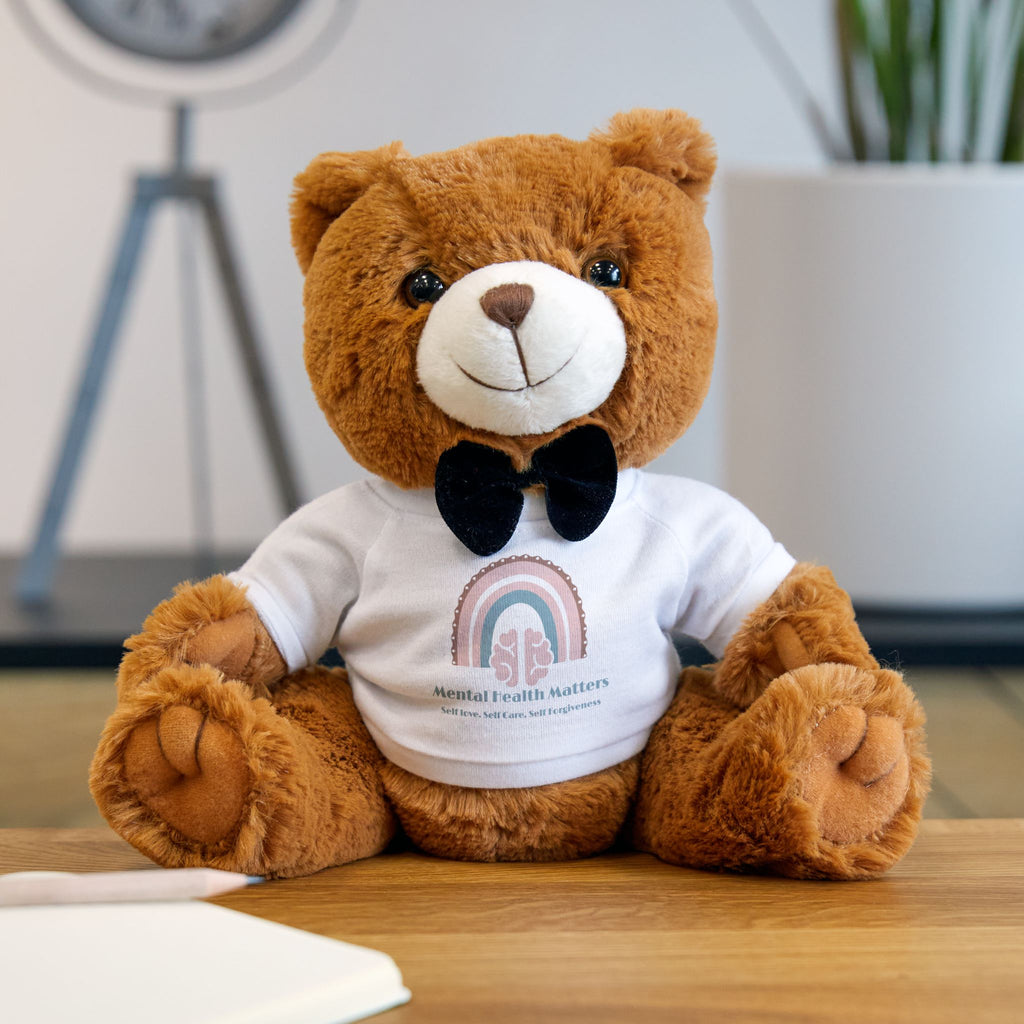 Adorable Mental Health Matters (v2) Teddy Bear with T-Shirt | Gifts for Kids, Comfort Toys, Birthday Presents, Home Decor, Cute Collectibles