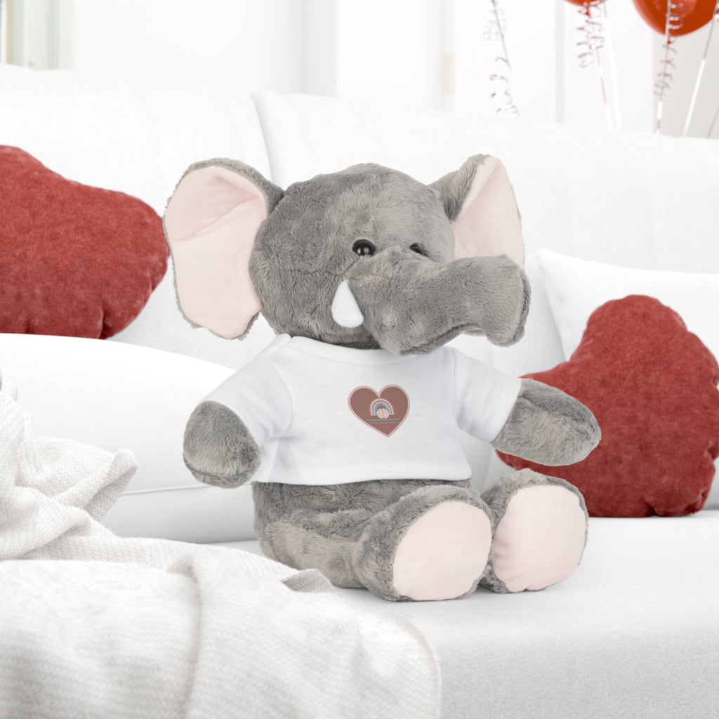 Adorable Elephant Plush Toy with Cute T-Shirt, Gift for Kids, Soft Toy, Nursery Decor, Baby Shower Present, Stuffed Animal with Heart