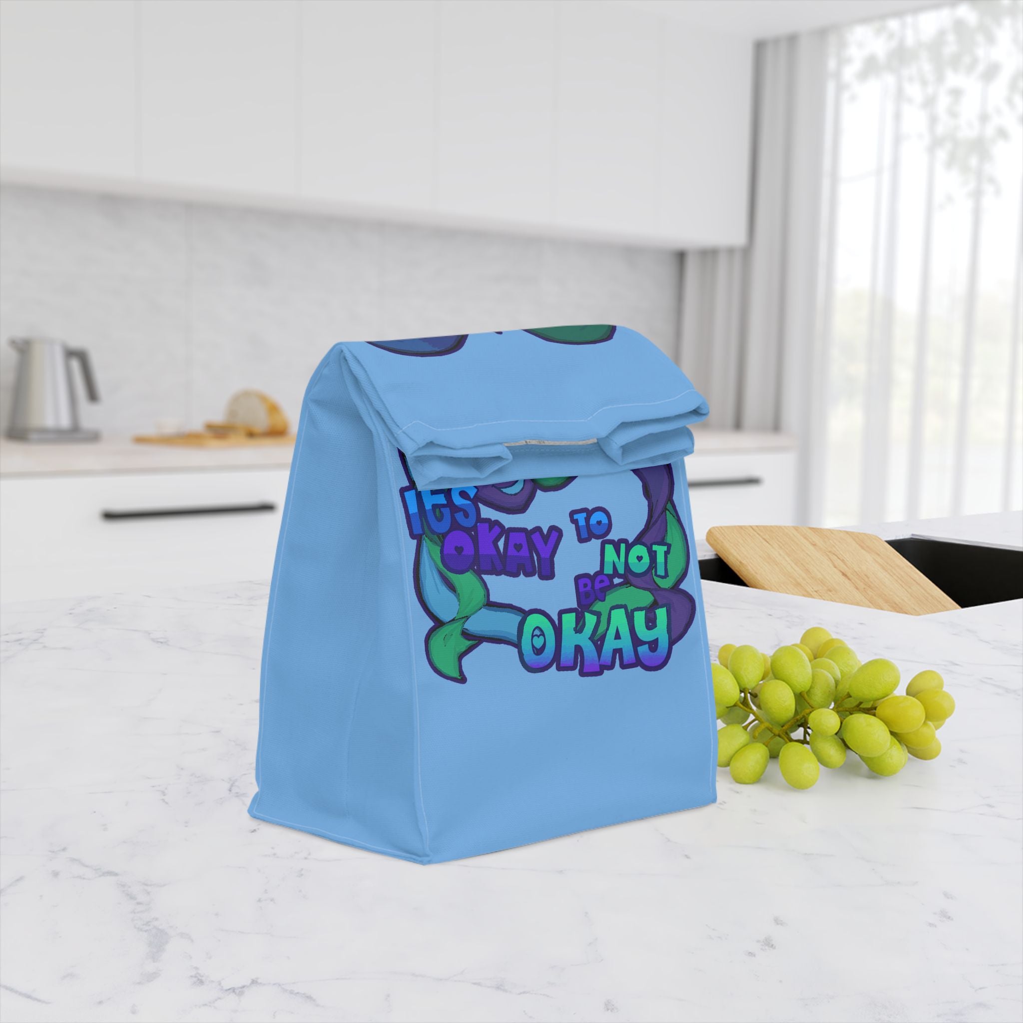 Polyester Lunch Bag, "It's Okay to Not Be Okay", Motivational, Reusable Tote, Positive Affirmation Carrier