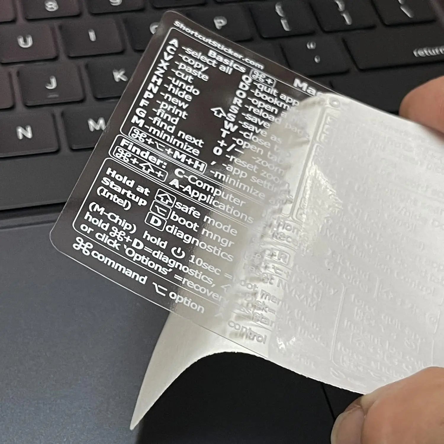 Shortcut Stickers for MacBook Pro/Air Keyboard - Clear/Black, Fits 13-16" Models, Quick Navigation & Application Control