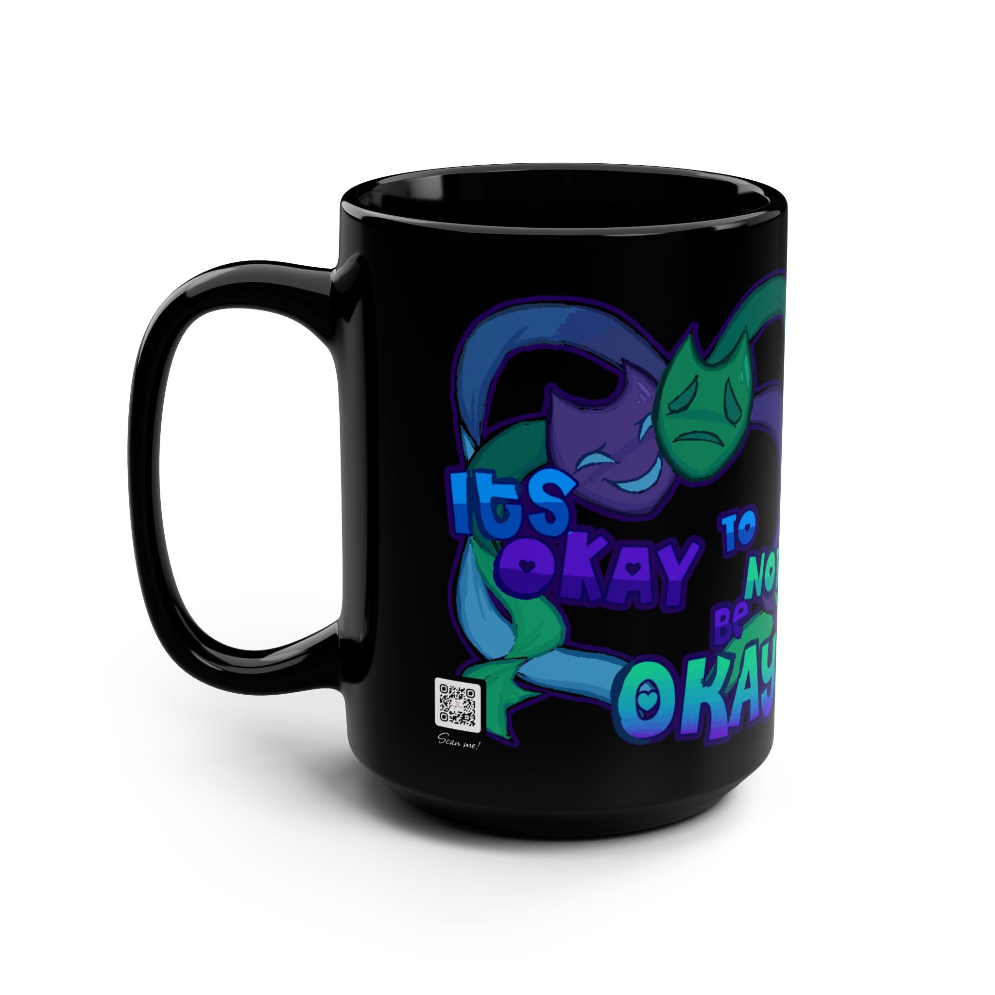 It's Okay to Not Be Okay Heartfelt Black Mug for Self-Care, Unique Gift for Mental Health Awareness, Fun Coffee Cup, Inspirational, Comfort Drinkware, Encouragement